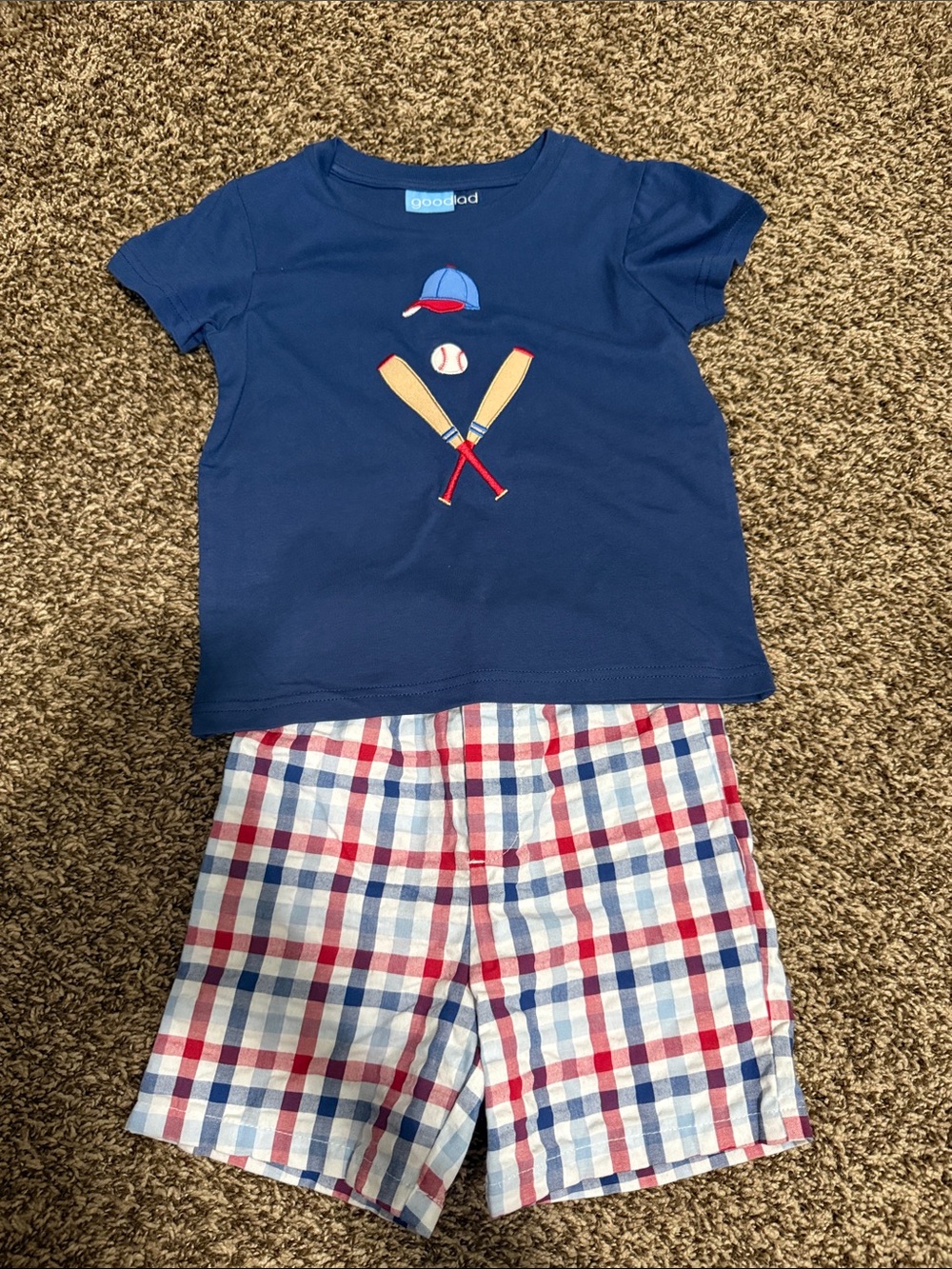 Good Lad Navy Top with Red, White & Blue Plaid Short Pajama Set